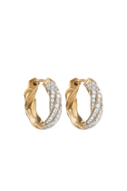Cable Edge Huggie Hoop Earrings, Recycled 18K Yellow Gold & Diamond